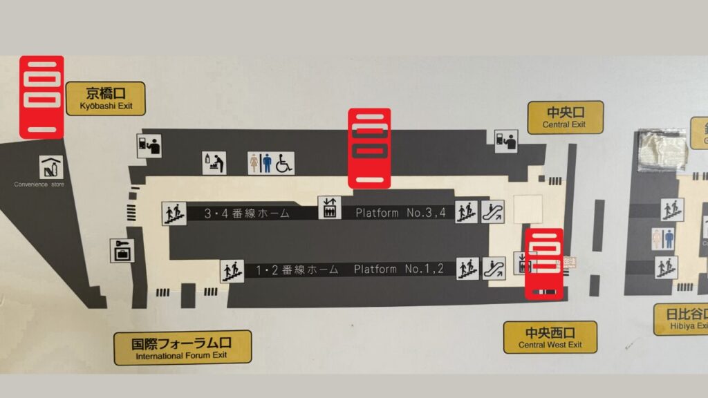 有楽町駅ステーションブース位置 JR有楽町駅構内のステーションブース設置場所マップ