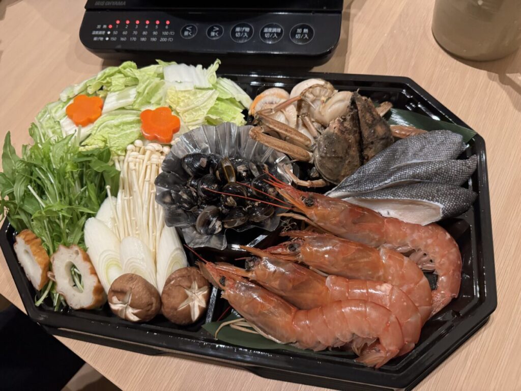 楽天ステイ出雲の選べる夕食、海鮮鍋は自分で作る。豪華な食材にはもちろん地元シジミも