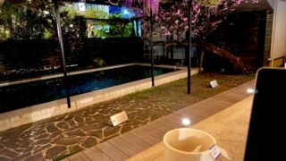 スターバックス鎌倉御成町店の夜の藤と桜を眺めながらノマド作業も可能