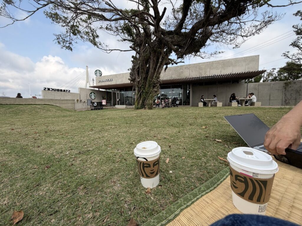 スタバ那覇鏡原店は、ガジュマルとゴザとノマドが可能